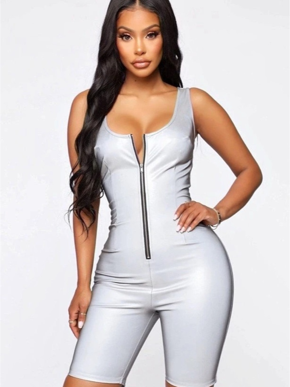 Sleeveless Zip-Front Romper in White